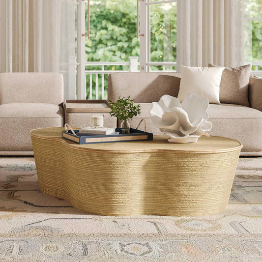 Slab Seagrass Coffee Table by TOV Furniture in natural. Made from mdf, seagrass in a rustic style.