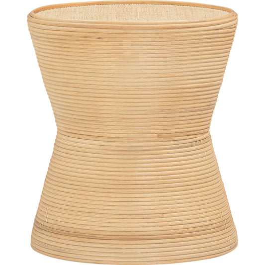 Henri Rattan Side Table by TOV Furniture in natural. Made from rattan in a rustic style.