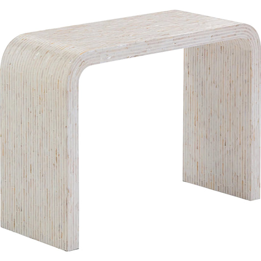 Opus Capiz Shell Console Table by TOV Furniture in cream. Made from mdf, shell in a transitional style.