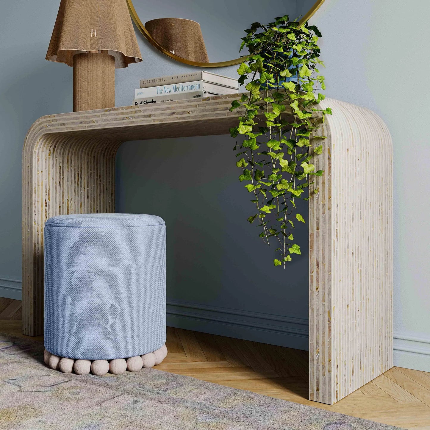 008 SI-2356334 | Lifestyle | Opus Capiz Shell Console Table by TOV Furniture in cream. Made from mdf, shell in a transitional style.