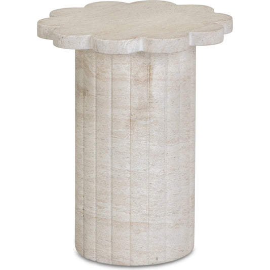 000 SI-2519381 | Primary Silo | Blossom Faux Indoor/Outdoor Side Table by TOV Furniture in travertine. Made from concrete in a transitional style.