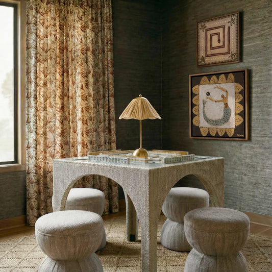 Tomlin Ruched Performance Fabric Game Ottoman by TOV Furniture. Made from chenille, plywood in a unique style.