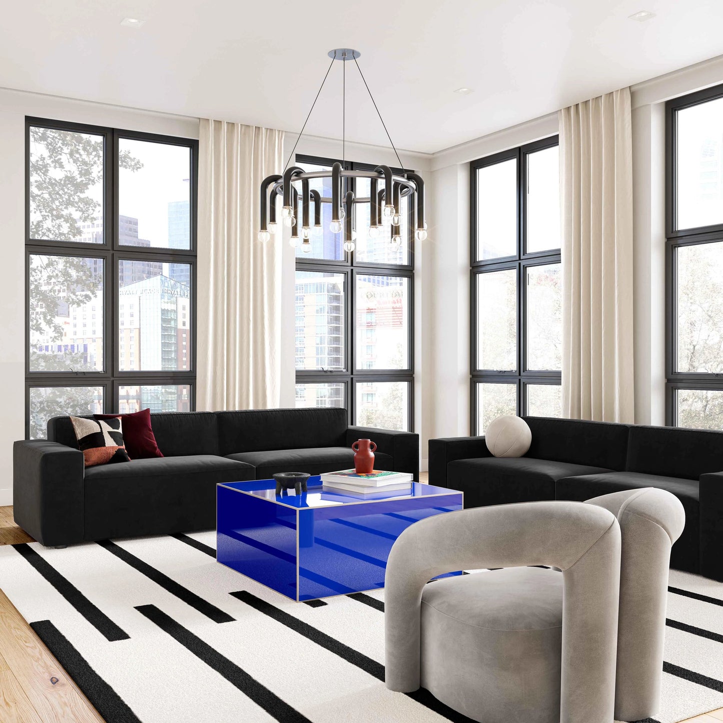 011 SI-1984404 | Lifestyle | Havana Coffee Table by TOV Furniture in blue. Made from glass, mdf, stainless steel in a modern style.