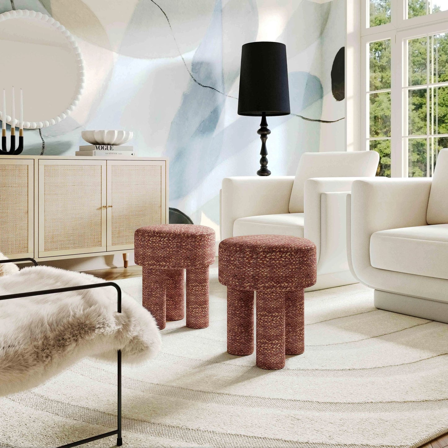 015 SI-2107288 | Lifestyle | Claire Knubby Stool by TOV Furniture. Made from chenille, mdf in a modern style.
