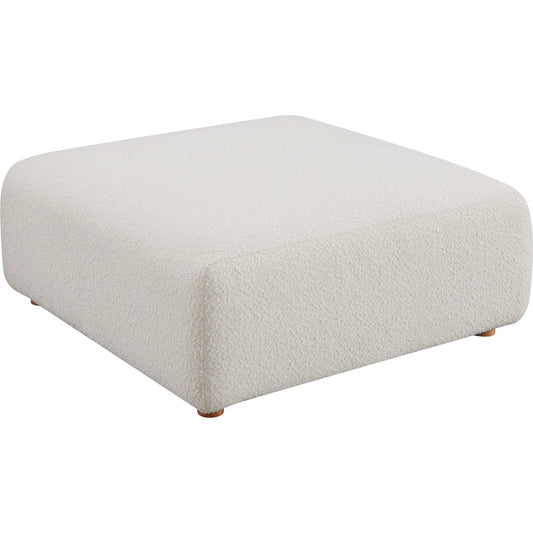 Hangover Boucle Ottoman by TOV Furniture in cream. Made from boucle, wood in a modern style.