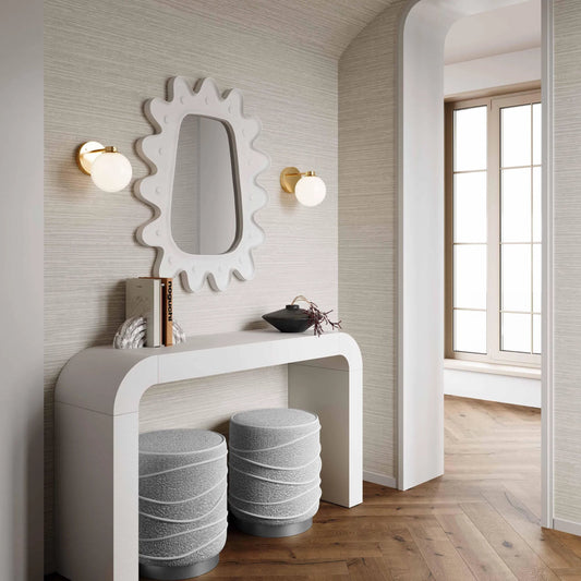 Nero Boucle Ottoman by TOV Furniture in grey. Made from boucle, iron, plywood, wood in a transitional style.