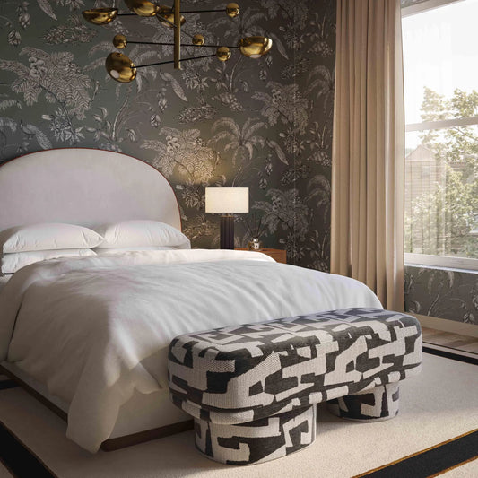 Lena Jacquard Bench by TOV Furniture. Made from jacquard, plywood in a eclectic & global style.