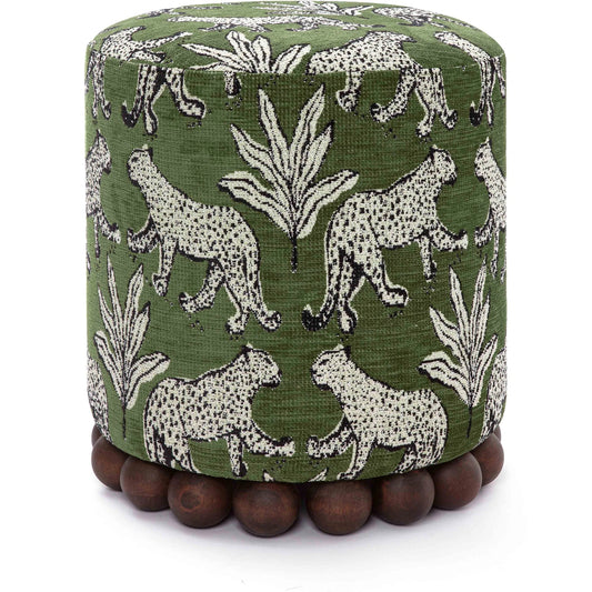 Dex Leopard Jacquard Ottoman by TOV Furniture. Made from fabric, plywood, wood in a eclectic & global style.