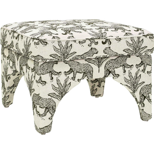 Raji Leopard Jacquard Ottoman by TOV Furniture. Made from jacquard, plywood in a eclectic & global style.