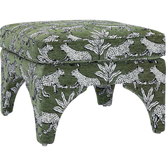 Raji Leopard Jacquard Ottoman by TOV Furniture. Made from jacquard, plywood in a eclectic & global style.