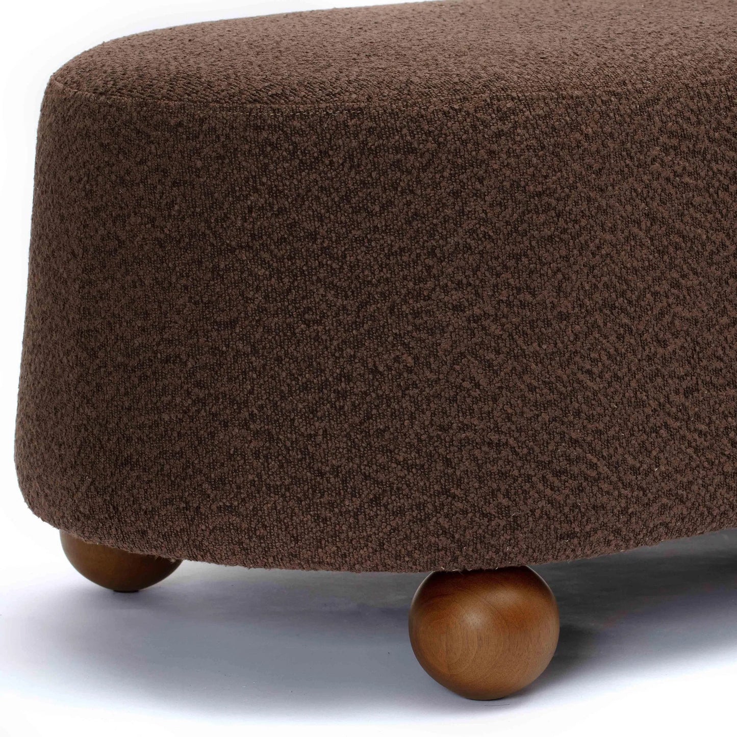015 SI-2320923 | Closeup | Jaine Boucle Ottoman by TOV Furniture. Made from boucle, plywood, wood in a transitional style.