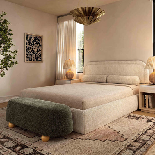 Jaine Loose Mohair Ottoman by TOV Furniture. Made from faux mohair, plywood, wood in a transitional style.