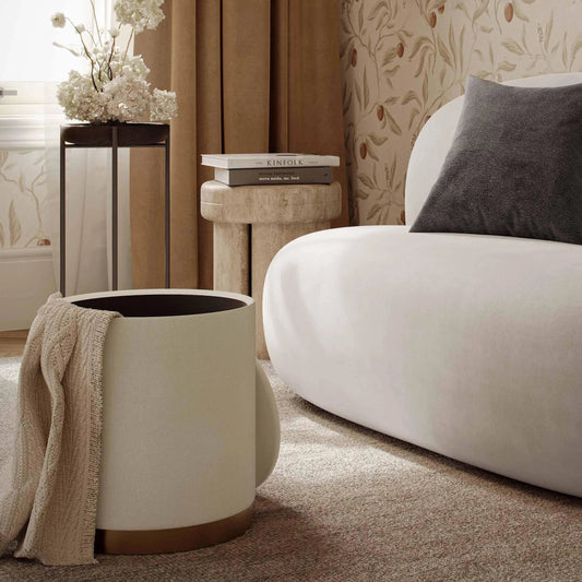 Zoe Chenille Storage Ottoman by TOV Furniture in cream. Made from chenille, iron, mdf in a transitional style.