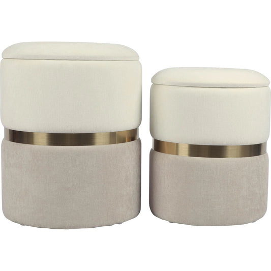 Gigi Cream and Tan Chenille Storage Ottoman (Set of 2) by TOV Furniture in cream, tan. Made from chenille, iron, mdf in a modern style.