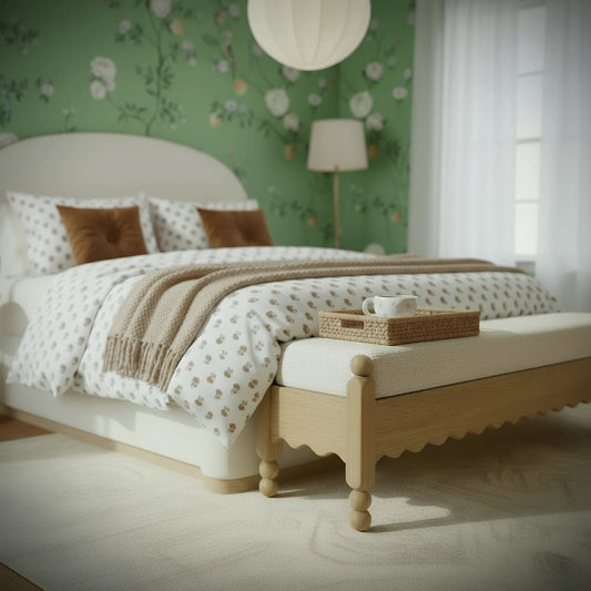 Thelma Performance Basketweave Bench by TOV Furniture in cream. Made from fabric, oak in a transitional style.