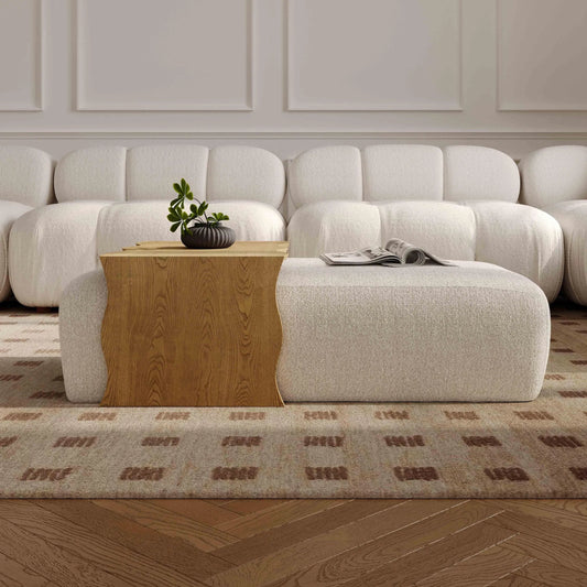 Spencer Performance Basketweave Ottoman by TOV Furniture. Made from ash veneer, fabric, mdf in a unique style.