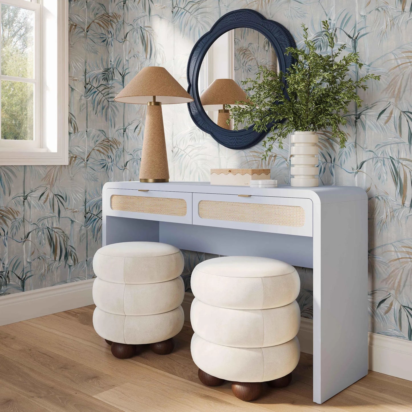 013 SI-2454357 | Lifestyle | Patty Rattan Console Desk by TOV Furniture. Made from mdf, rattan, wood in a unique style.