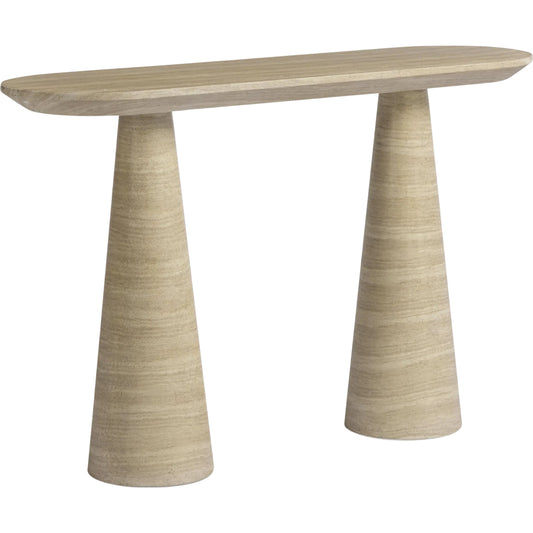 Sandra Faux Indoor/Outdoor Console Table by TOV Furniture in travertine. Made from concrete in a transitional style.