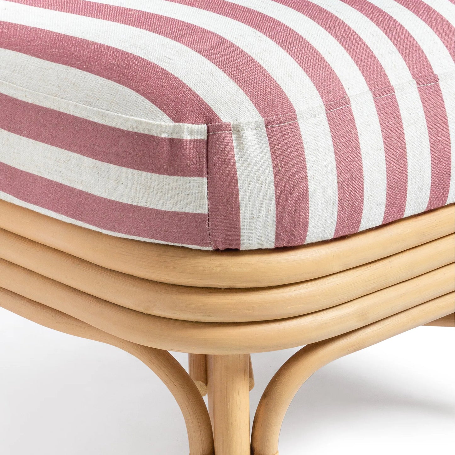 012 SI-2532641 | Closeup | Dorine Striped Performance Linen Accent Chair by TOV Furniture. Made from fabric, rattan in a unique style.