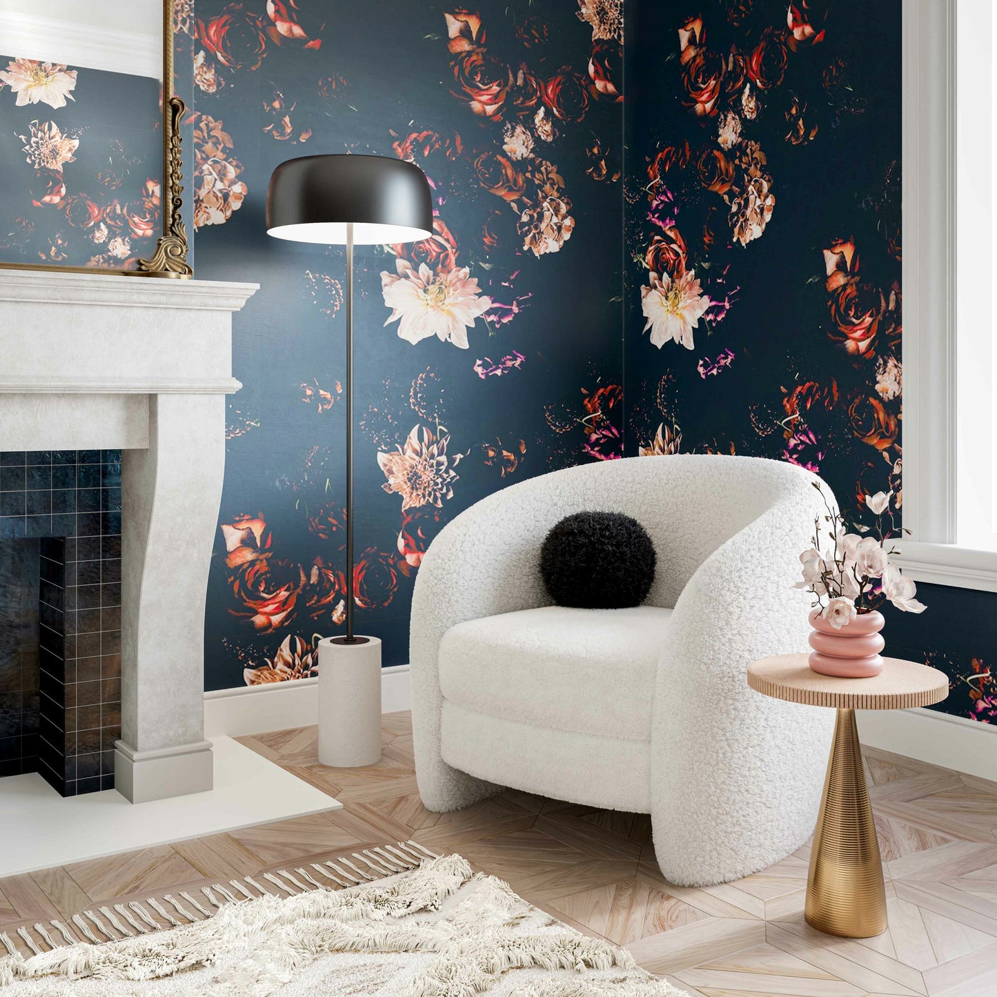 006 SI-1787130 | Lifestyle | Dakota Faux Shearling Armchair by TOV Furniture in white. Made from faux shearling (polyester), pine, plywood in a modern style.