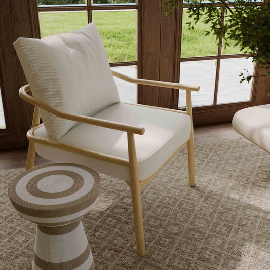Dixie Performance Corduroy Accent Chair by TOV Furniture in cream. Made from velvet, wood in a transitional style.