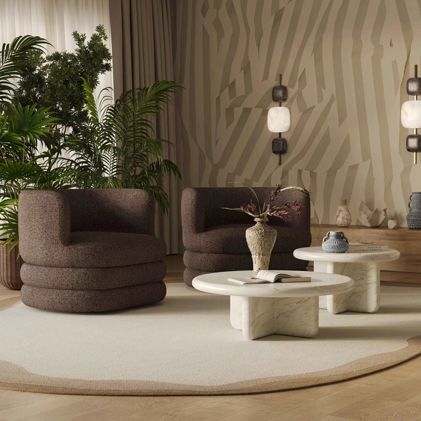003 SI-2519371 | Lifestyle | Astor Heavy Swivel Hotel Lounge Chair by TOV Furniture. Made from boucle, plywood in a modern style.