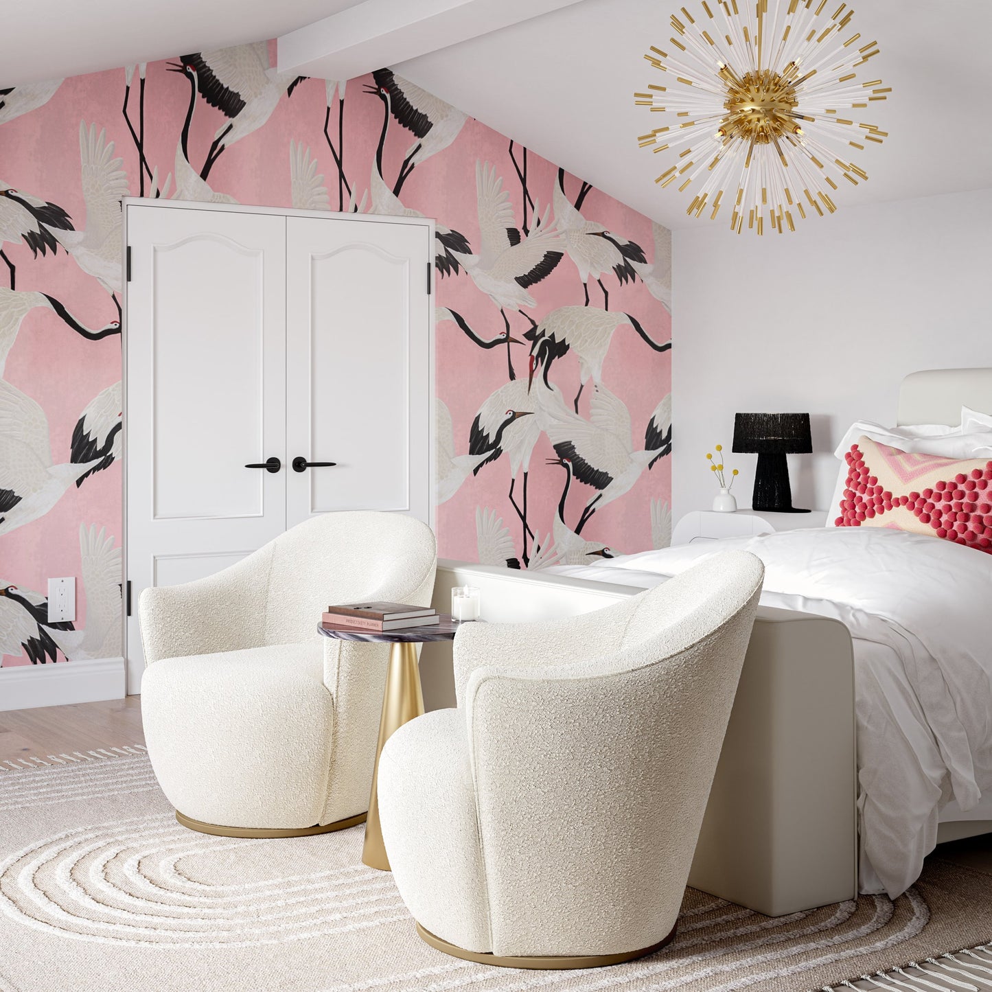 008 SI-1787273 | Lifestyle | Skyla Boucle Swivel Chair by TOV Furniture in beige. Made from boucle (polyester), pine, plywood in a transitional style.