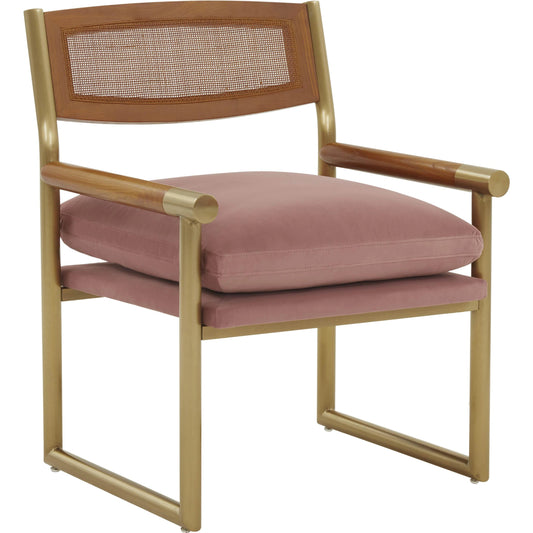 Harlow Rattan Velvet Chair by TOV Furniture in mauve. Made from rattan, stainless steel, velvet, wood in a cottage & farmhouse style.