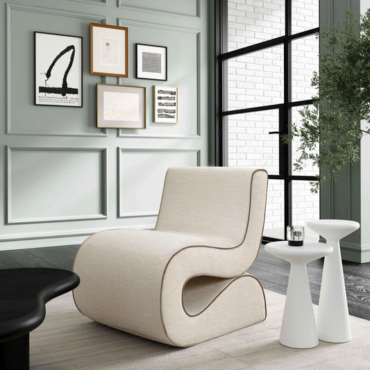 Senna Accent Chair by TOV Furniture in cream. Made from fabric, wood in a modern style.