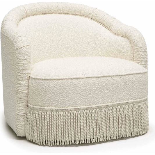 Pamela Boucle Tassel Lounge Chair by TOV Furniture in cream. Made from boucle, plywood, tassel, wood in a traditional style.