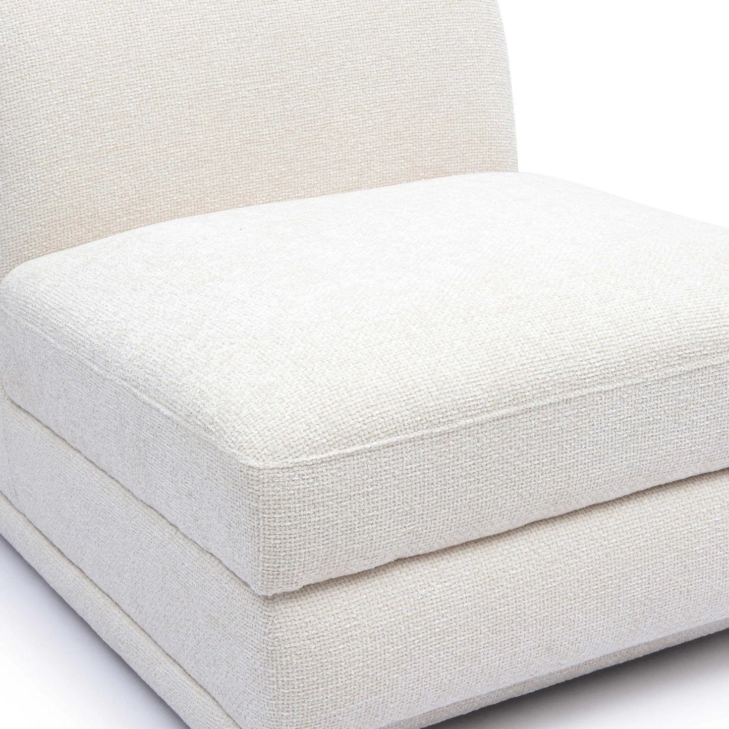005 SI-2356335 | Closeup | Perry Chenille Modular Armless Chair by TOV Furniture in cream. Made from chenille, plywood, wood in a transitional style.