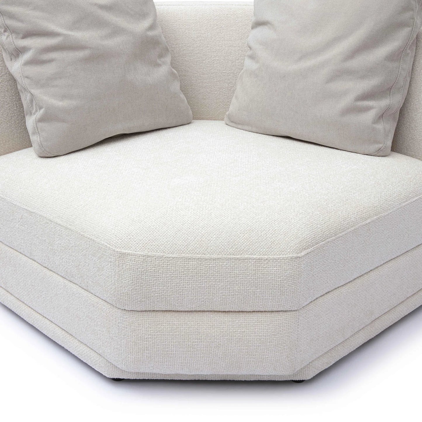 006 SI-2356345 | Closeup | Perry Chenille Modular Wedge Corner Chair by TOV Furniture in cream. Made from chenille, plywood, wood in a transitional style.