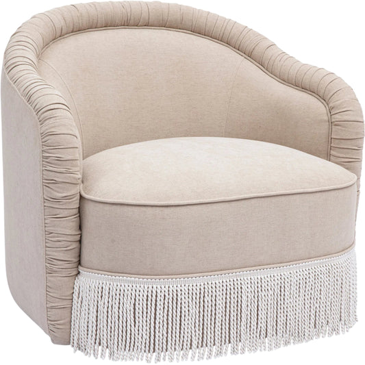 001 SI-2527439 | Primary Silo | Pamela Chenille Lounge Chair by TOV Furniture in tan. Made from fabric, plywood, tassel in a unique style.