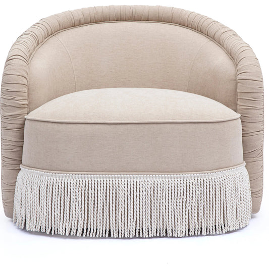 001 SI-2527439 | Primary Silo | Pamela Chenille Lounge Chair by TOV Furniture in tan. Made from fabric, plywood, tassel in a unique style.