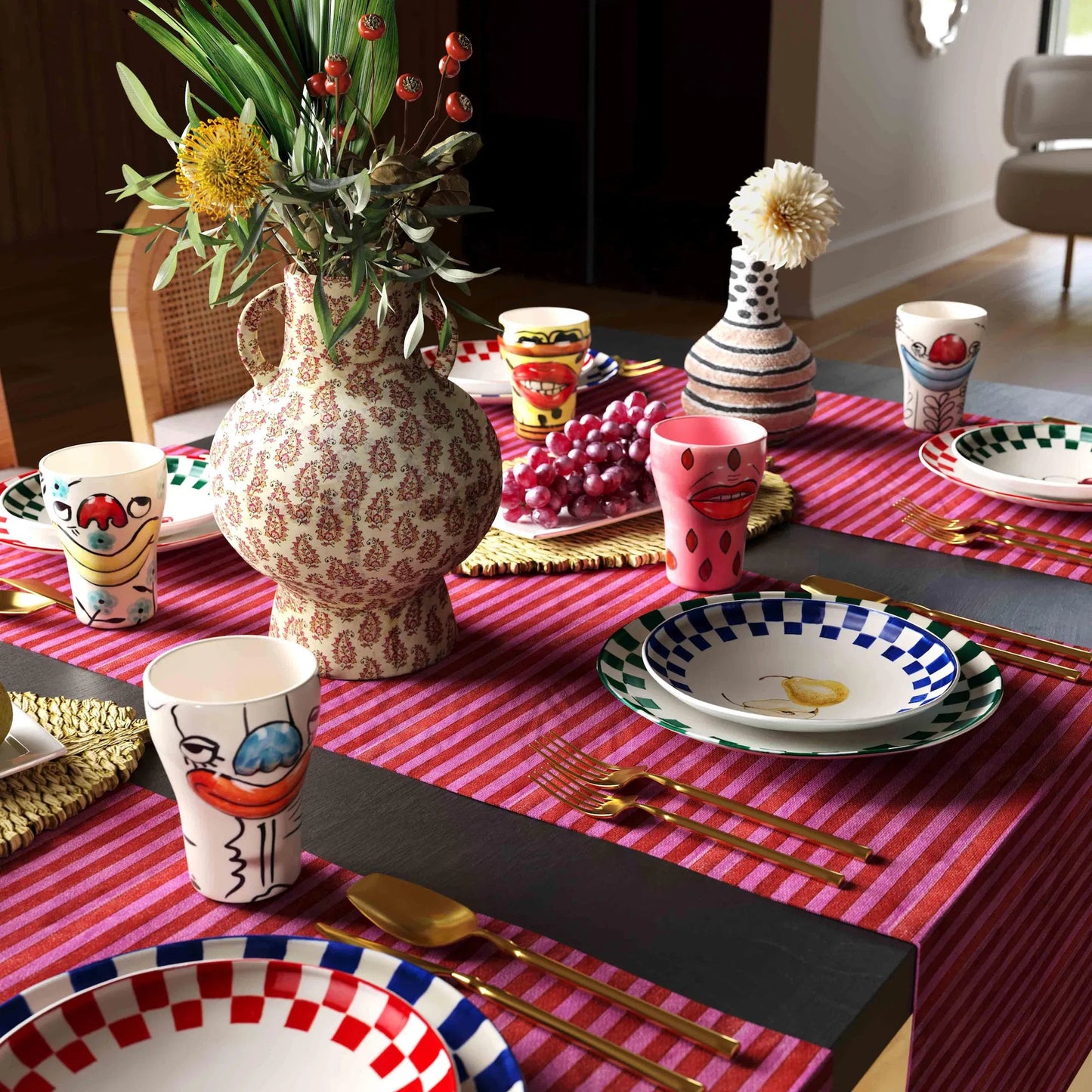 004 SI-2321052 | Lifestyle | Velma 'Goofy' Ceramic Glasses (Set of 4) by TOV Furniture in goofy print. Made from ceramic in a eclectic & global style.