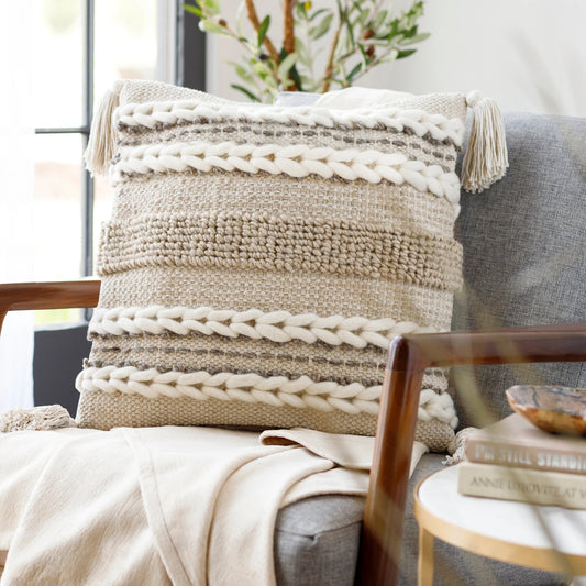 Tov Pillow - 30144 by Surya in ivory, medium gray, tan, cream. Made from unique in a eclectic & global style.