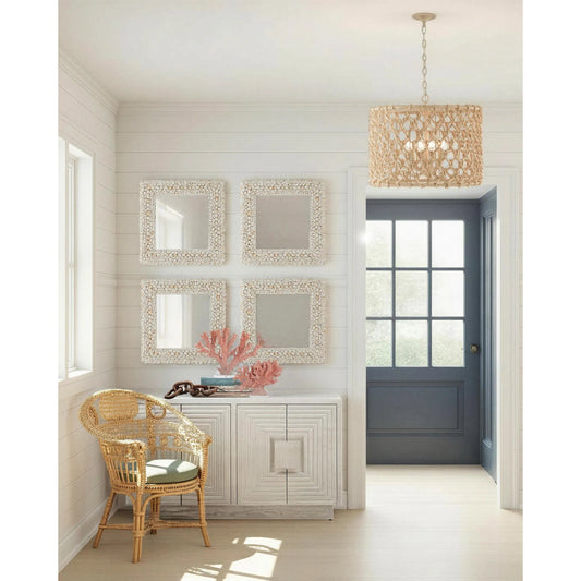 Piddock Square Mirror by Currey and Company in white. Made from shell, glass in a modern style.