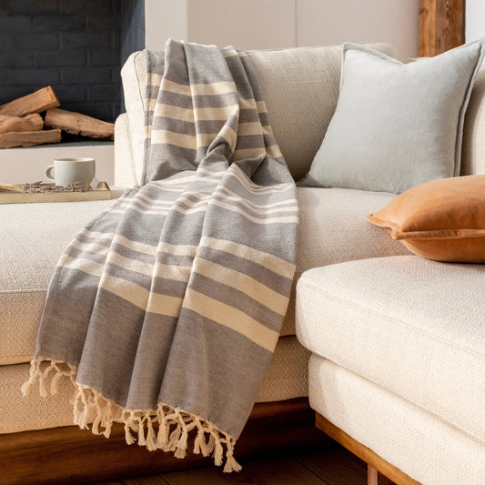 Troy - 10942 by Surya in light gray, ivory. Made from 100% cotton in a traditional style.