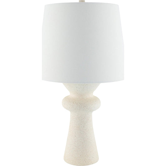 Tipas Table Lamp by Surya in white, translucent, metallic nickel. Made from ceramic, linen, polyester, plastic in a transitional style.