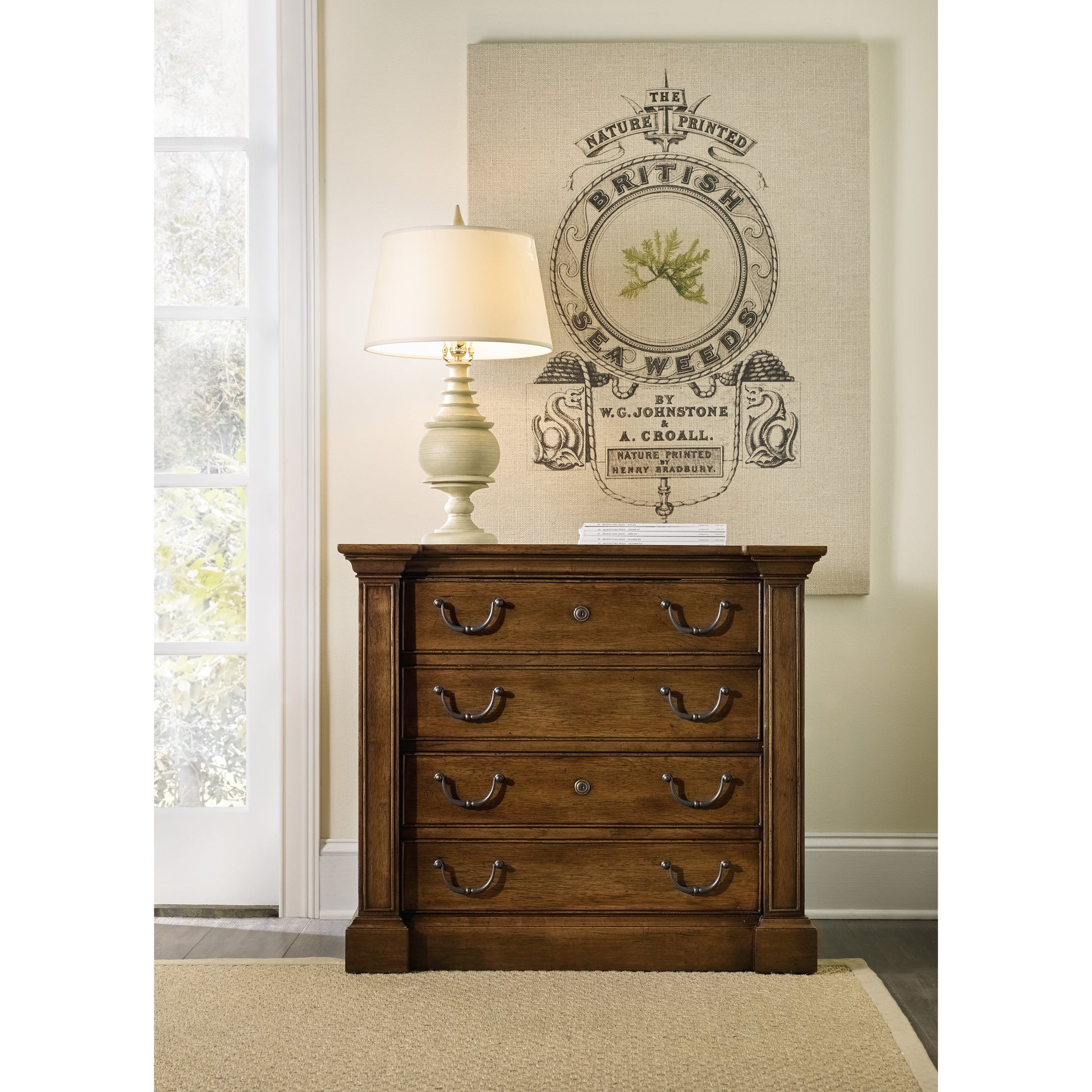 Archivist Lateral File by Hooker Furniture in pecan. Made from pecky pecan veneers in a traditional style.