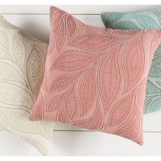 Tansy Indoor/Outdoor Pillow by Surya in peach, rose, cream. Made from front: 100% linen, back: 100% linen in a modern style.