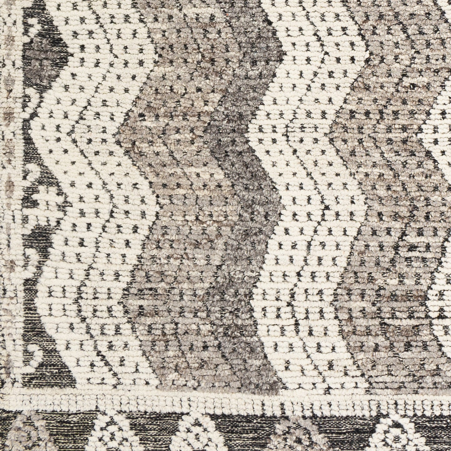 002 SR-881152,SR-881153,SR-881154,SR-881156 | Closeup | Tunus TUN-2302 Indoor/Outdoor Rug by Surya in ivory, medium gray, black, dark brown. Made from 100% new zealand wool in a unique style.