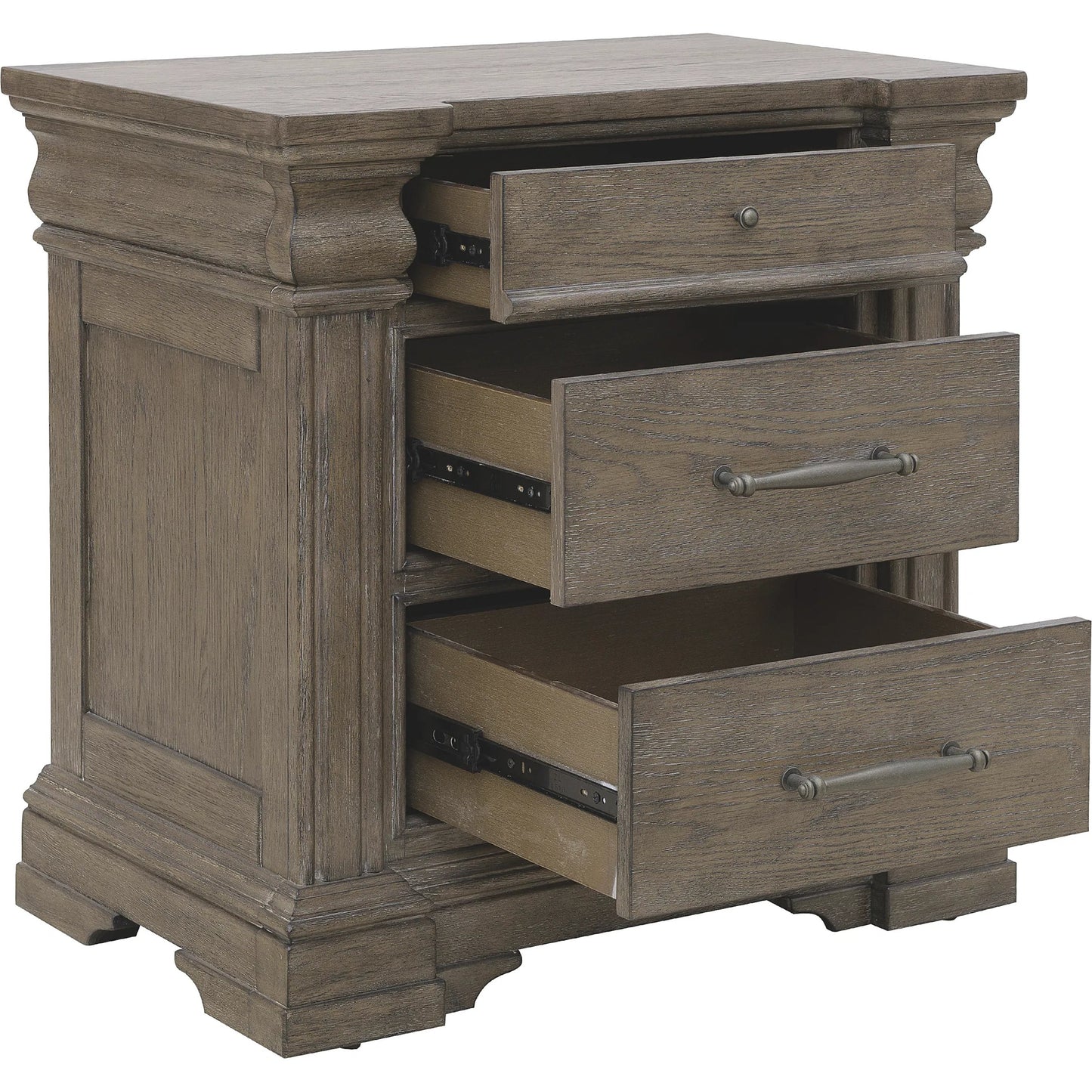 003 SI-2383584 | Additional Silo | Madison Ridge 3 Drawer Nightstand by Pulaski Furniture in natural bark. Made from flat-cut white oak wood veneers in a unique style.