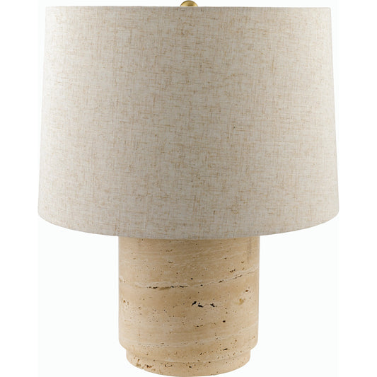 Travera Accent Table Lamp - 531380 by Surya in stone washedelectroplated. Made from travertine, linen, metal, iron in a modern style.