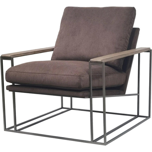 Logan Club Chair by LH Imports in cocoa brown and light brown, antique bronze. Made from 100% polyester fabric, pu foam, walnut wood, metal in a modern style.