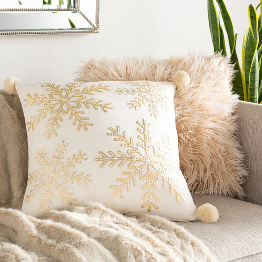 Twinkle Indoor/Outdoor Pillow by Livabliss in beige, metallic - champagne, ivory. Made from 100% cotton in a cottage & farmhouse style.