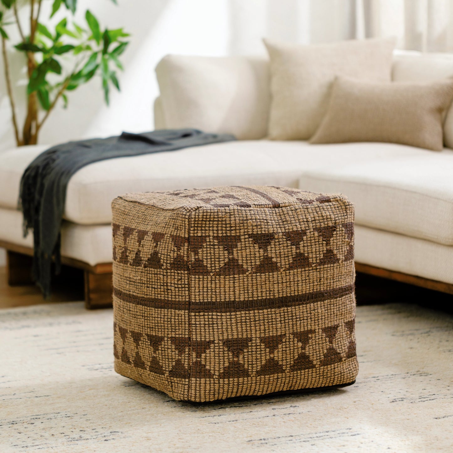 003 SI-2050632 | Lifestyle | Twareg - 484083 by Surya in pearl, camel, brick, khaki, dark brown, taupe, natural. Made from top: 70% jute, 30% leather, bottom: 100% cotton, fill: 100% polybeads in a cottage & farmhouse style.