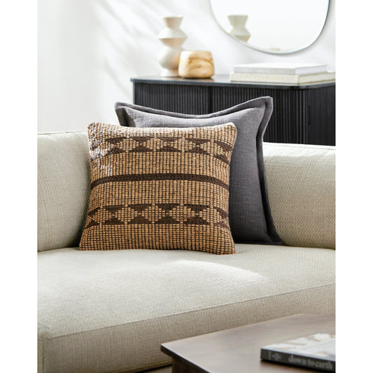 Twareg Pillow - 481458 by Surya in beige, chestnut, sandstone. Made from front: 70% jute, 30% leather, back: 100% cotton in a cottage & farmhouse style.