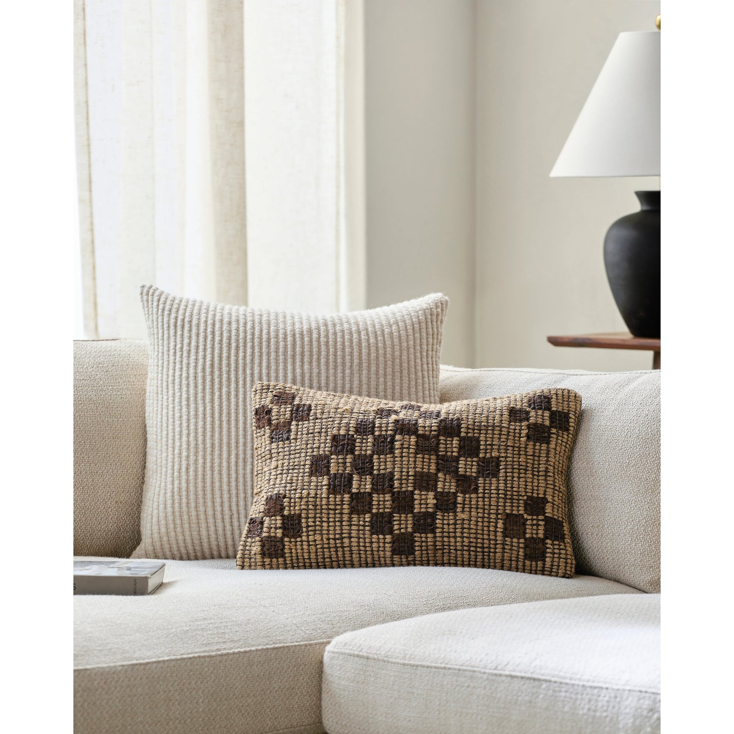 003 SI-2049591,SI-2049592 | Lifestyle | Twareg Pillow - 481471 by Surya in beige, chestnut, espresso. Made from front: 70% jute, 30% leather, back: 100% cotton in a cottage & farmhouse style.