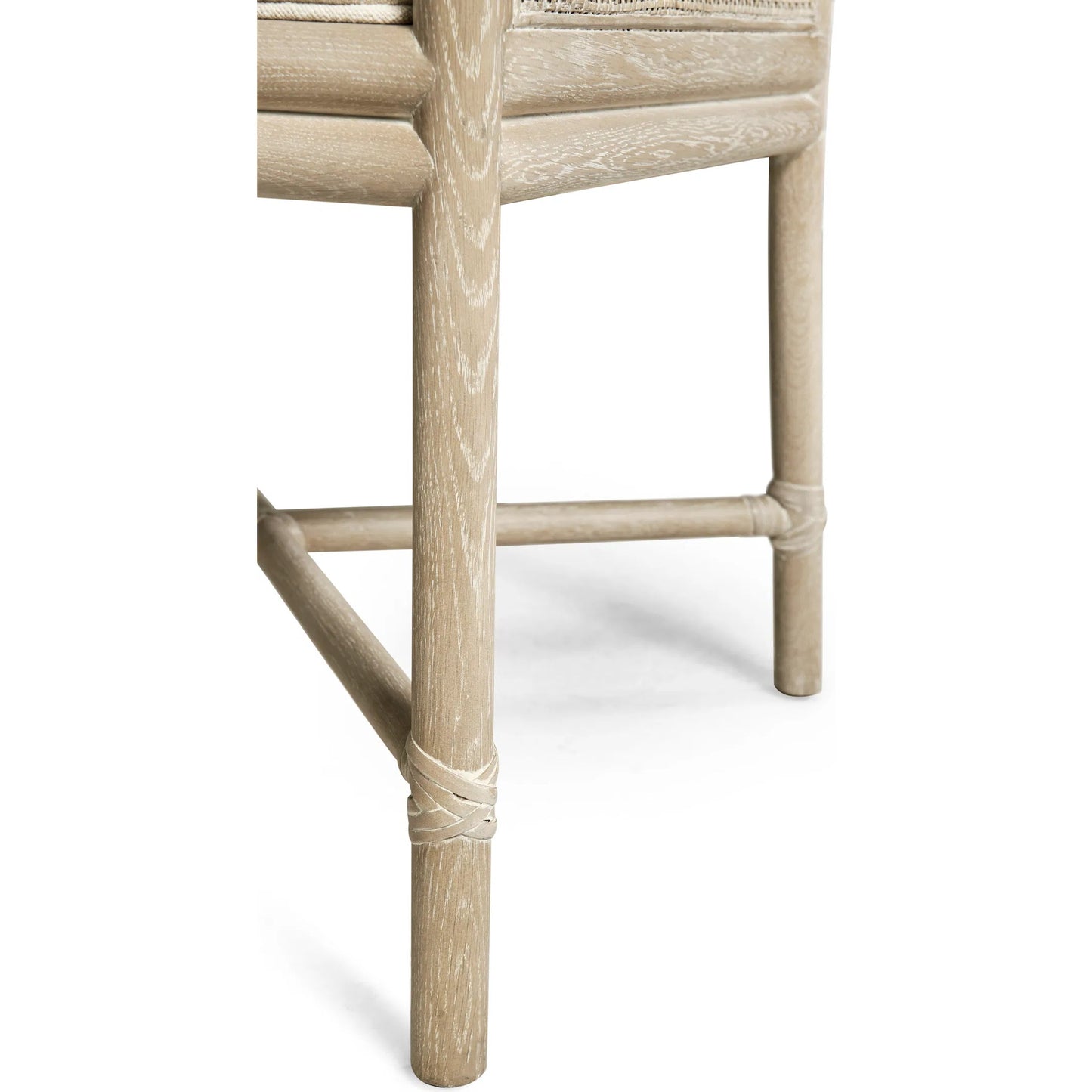 013 SI-2334496 | Closeup | Fjord Dining Chair by Jonathan Charles in white washed cerused oak. Made from oak solids, cane, rope, foam, fabric in a transitional style.
